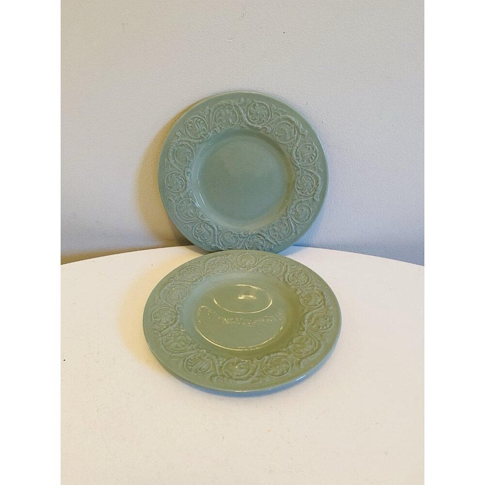 Wedgwood Medway Green Embossed Floral Scroll 6 1/2" Bread Plates x 2